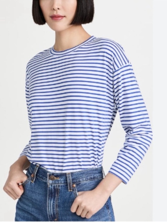 AYR Tops - AYR Blouse Port Tee Long Sleeve Crewneck in Striped Blue